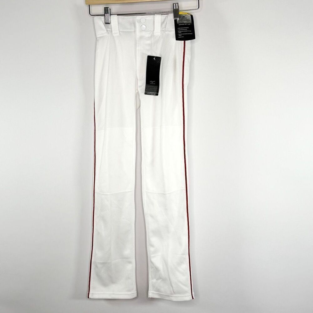 Mizuno Youth Select White Piped Baseball Pants Red Piping Straight Leg - Kids US
